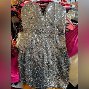 Mini silver sequin dress